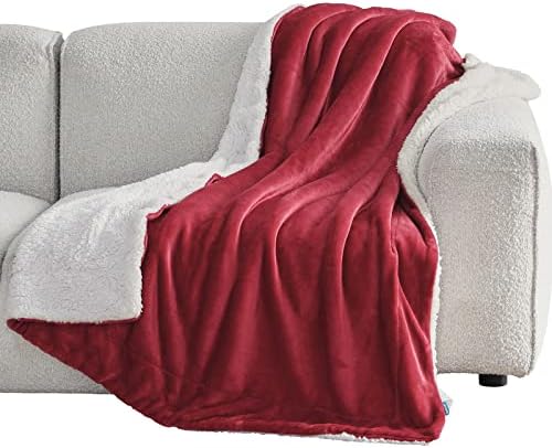 Bedsure GentleSoft Sherpa Fleece Throw Blanket for Couch - Thick and Warm Throw for Women, Soft Fuzzy Plush Christmas Blanket for Winter, Red, 50x60 Inches