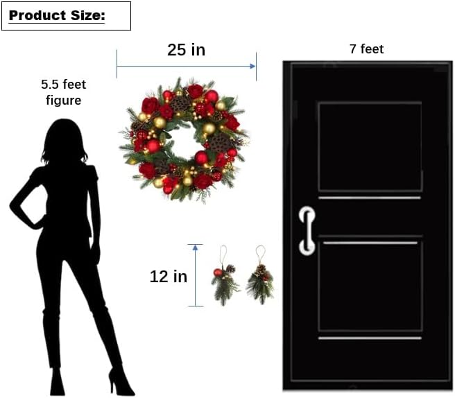 BIG 25" D Pre-lit Christmas Artificial Rose Pine Wreath w Natural Grapevine Base Lotus Seedpod (35 LED Lights, 8 Flash Options) for Xmas Decor at Shop Home Front Door Living Room Wall Window (Battery)