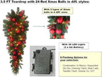 3.5 Feet Pre-lit Christmas Ornament Artificial Pine Teardrop w 23 Red Balls Real Grapevine Base (30 LED Lights, 8 Flash Options) for Xmas Decor at Shop Home Table Cabinet Door Wall Window (Battery)
