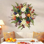 20 Inch Fall Wreath for Front Door, Artificial Thanskgiving Autumn Wreath with Pumpkins, Berries, Dahlia and Silk Leaves for Farmhouse Home Window Wall Office Indoor Outdoor Decorations