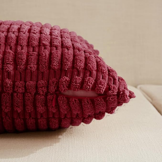 Fancy Homi Wine Red Christmas Lumbar Decorative Throw Pillow Covers 12x24 Inch for Living Room Couch Bedroom, Farmhouse Boho Home Decor, Soft Corduroy Burgundy Rectangle Cushion Case 30x60 cm