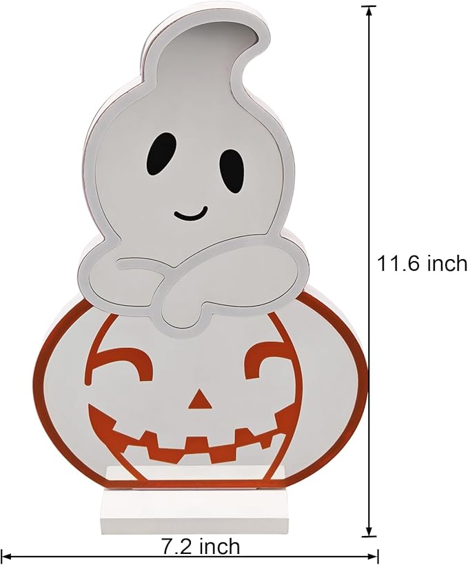 LED Halloween Pumpkin Light, Cute Neon Pumpkin and Ghost Sign Decor,11.57 Inch Halloween 3D Infinity Lights with USB Powered for Table, Room, Party Decoration