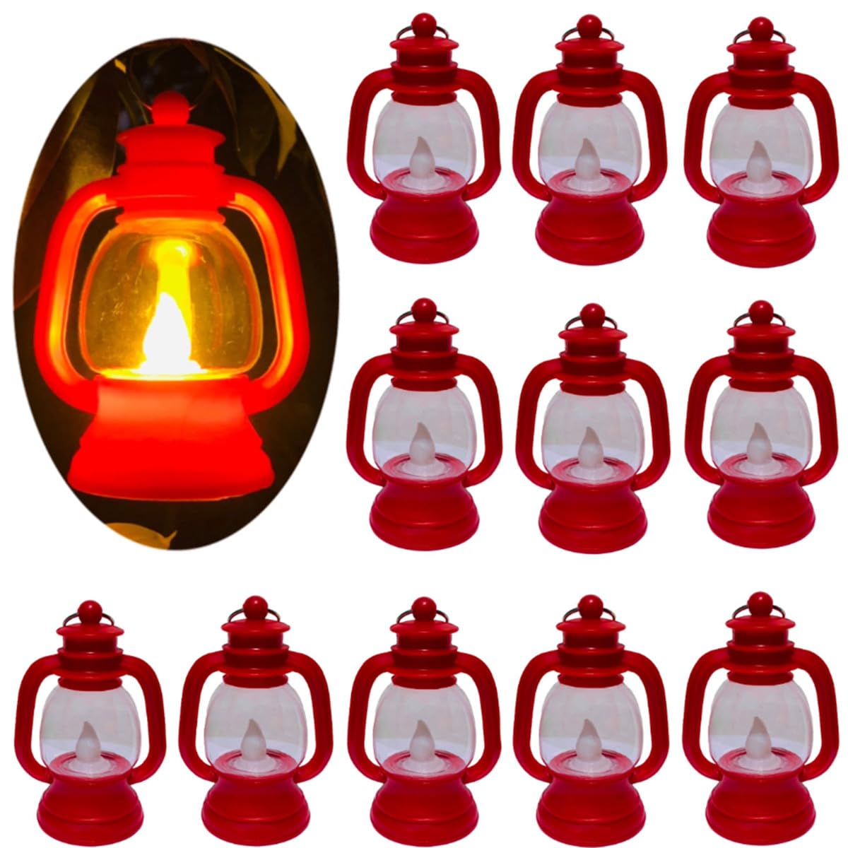 WANGMINGTU 12 Pack Mini Lantern with 4" Flickering LED Candle, Vintage Lanterns Ornaments Table Centerpiece Halloween Western Party Christmas Tree Decorations…
