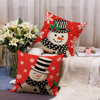 7COLORROOM Set of 4 Christmas Red Pillow Cover Lovely Snowman Festival Throw Cushion Cover Home Decorative Winter Cotton Linen Pillowcases 18" x 18"(Snowman)