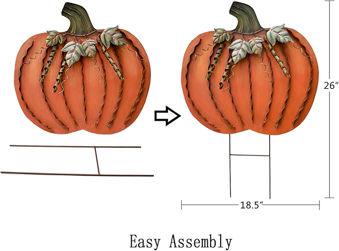 Metal Pumpkin Stakes Yard Signs Fall Decor Decorative Garden Stake Lawn Pumpkins Ornaments Outdoor Autumn Decoration for Harvest Halloween Thanksgiving (26" H Orange x2)