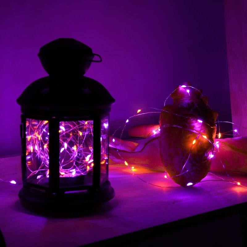 Joomer Orange Purple Battery Halloween Fairy Lights, 2 Pack 16.4FT 50LED 2 Modes Twinkle String Lights for Indoor Outdoor Halloween Decorations