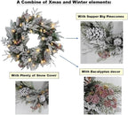 Large 28" D Pre-lit Christmas Snowy Artificial Pine Wreath w Super Big Pinecones, Succulents (35 LED Lights, 8 Flash Options) for Xmas Decor at Shop Home Front Door Living Room Wall Window (Battery)