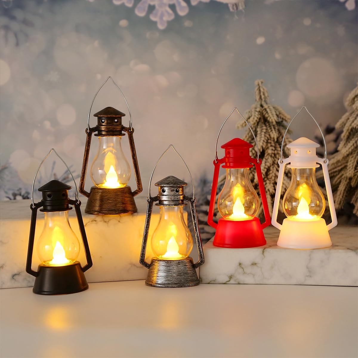 LJQizn 12Pcs LED Mini Vintage Lanterns Decor Indoor Decorative Outdoor Hanging Lantern Decorative Small Candle Lanterns Farmhouse Decor for Wedding Centerpiece,Halloween,Christmas,Farmhouse Decorative