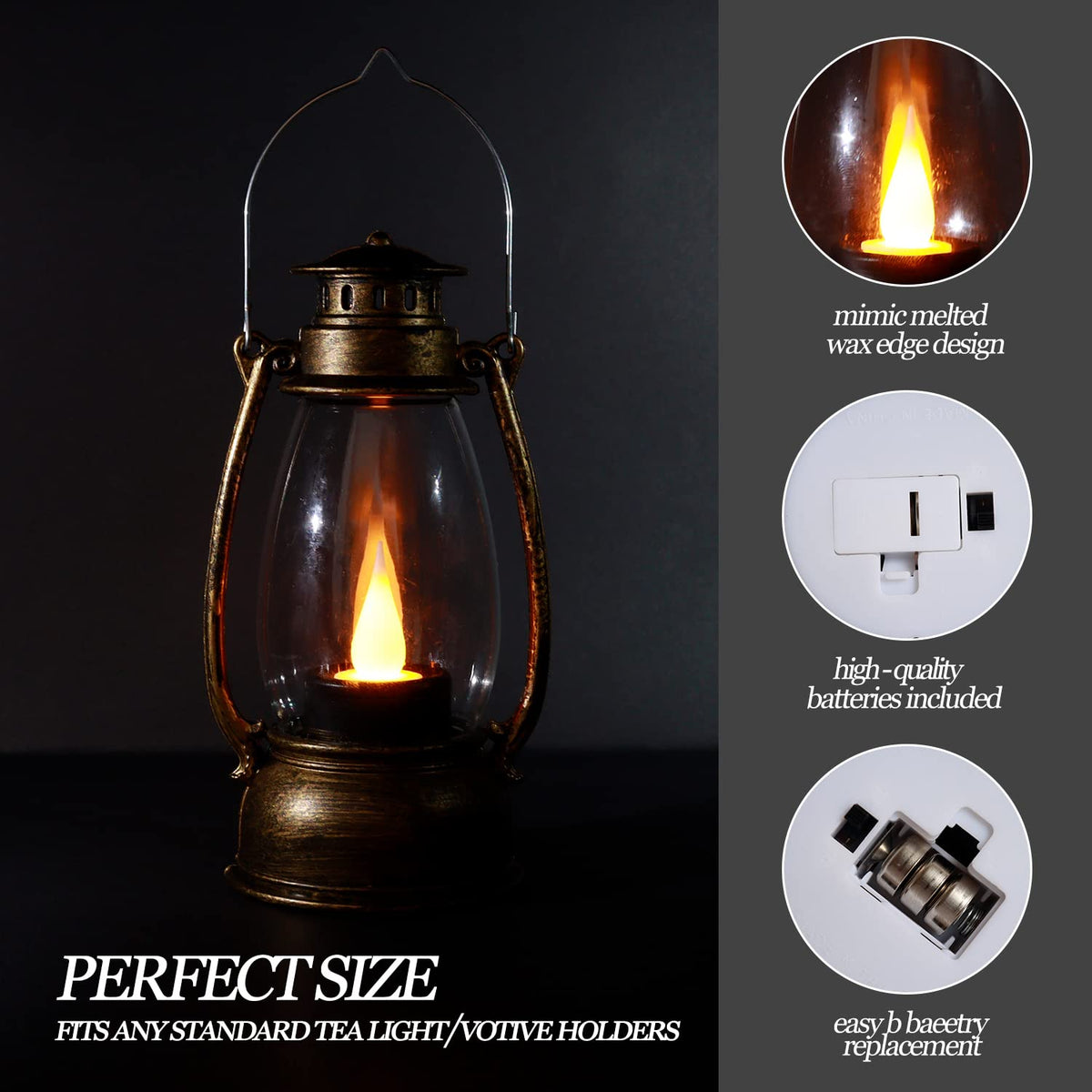 Reperla Mini Lanterns (6 Pcs-5.1in) Small Lantern Decorative Indoor Outdoor Hanging Ornaments LED Candle Lights Decorative Home Decor for Weddings Western Camping Party Halloween Christmas Decorations