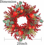 22 inch Christmas Wreath for Front Door - Apple and Berry Wreath for, Artificial Holiday Door Decoration with Mixed Leaves, Farmhouse Style Christmas Wreath