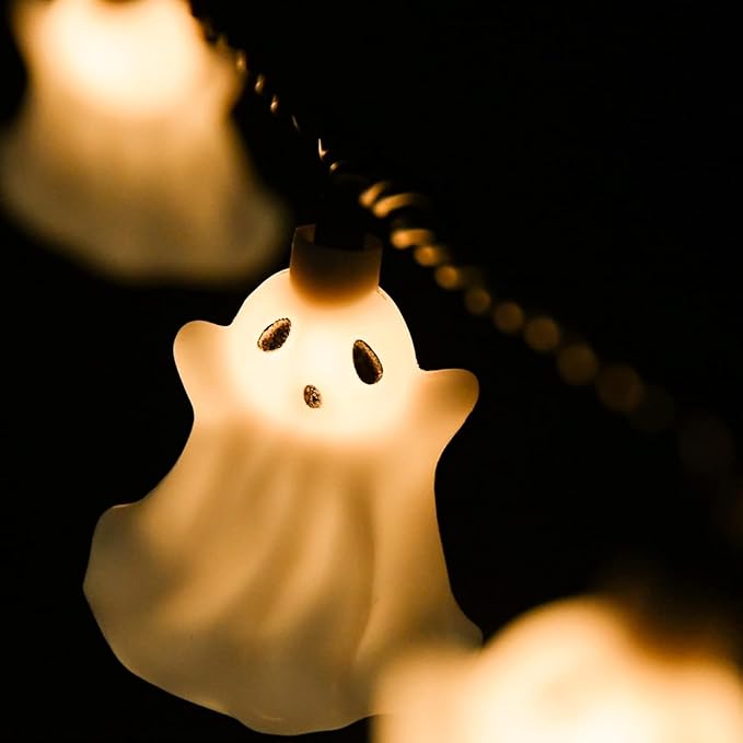 8.5FT Halloween Ghost String Lights Outdoor, Fairy Decorations Lights with 12 LED Bulbs, Waterproof Halloween Decor Hanging String Lights for Bedroom Yard Party Garden Window, Ghost