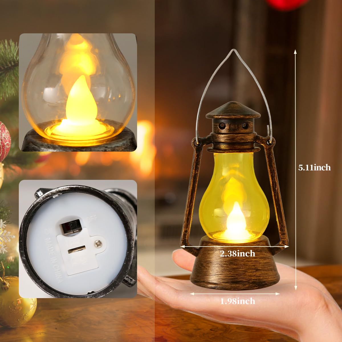 LJQizn 12Pcs LED Mini Vintage Lanterns Decor Indoor Decorative Outdoor Hanging Lantern Decorative Small Candle Lanterns Farmhouse Decor for Wedding Centerpiece,Halloween,Christmas,Farmhouse Decorative