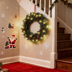 FR Artificial Pre-Lit Fir Christmas Wreath Holiday Accent Decoration, Wintry Pine, Decorated with Pine Cones, with LED Lights Battery Operated for Door, Mantel - 16 Inch