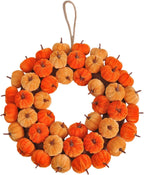 Thanksgiving Pumpkin Wreath Artificial Fall Harvest Wreath Autumn Hanging Garland for Thanksgiving Festival Holiday Window Party Decor