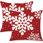 Gujiahone Green Christmas Pillow Covers 18x18 Inch Set of 2 Snowflakes Linen Square Winter Holiday Decoration Cushion Case for Sofa Couch Bed Living Room (Red)