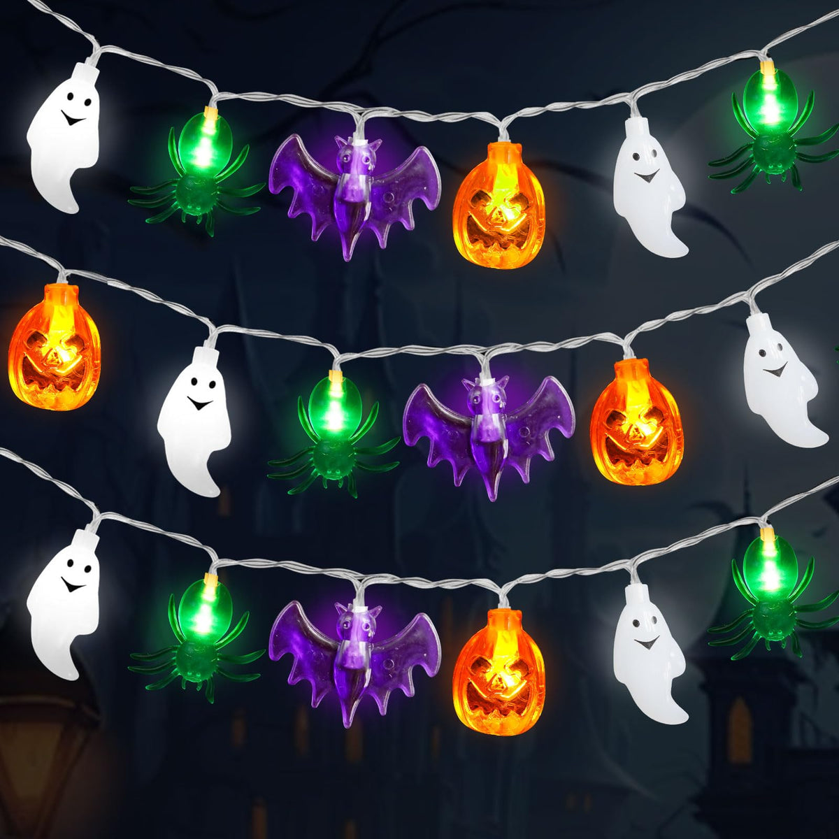 Halloween Lights Decorations, 20FT 40 LED 3D Pumpkin Bat Ghost Spider Battery Operated Halloween String Lights, Waterproof Twinkle Lights for Home Door Porch Indoor Outdoor Party Decor