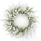 Yawwind 20 Inches White Christmas Wreath Farmhouse Winter Wreath Rustic Winter Wreaths for Front Door with White Berry Fir Pine Needle for Doors Window Indoors Porches Outside