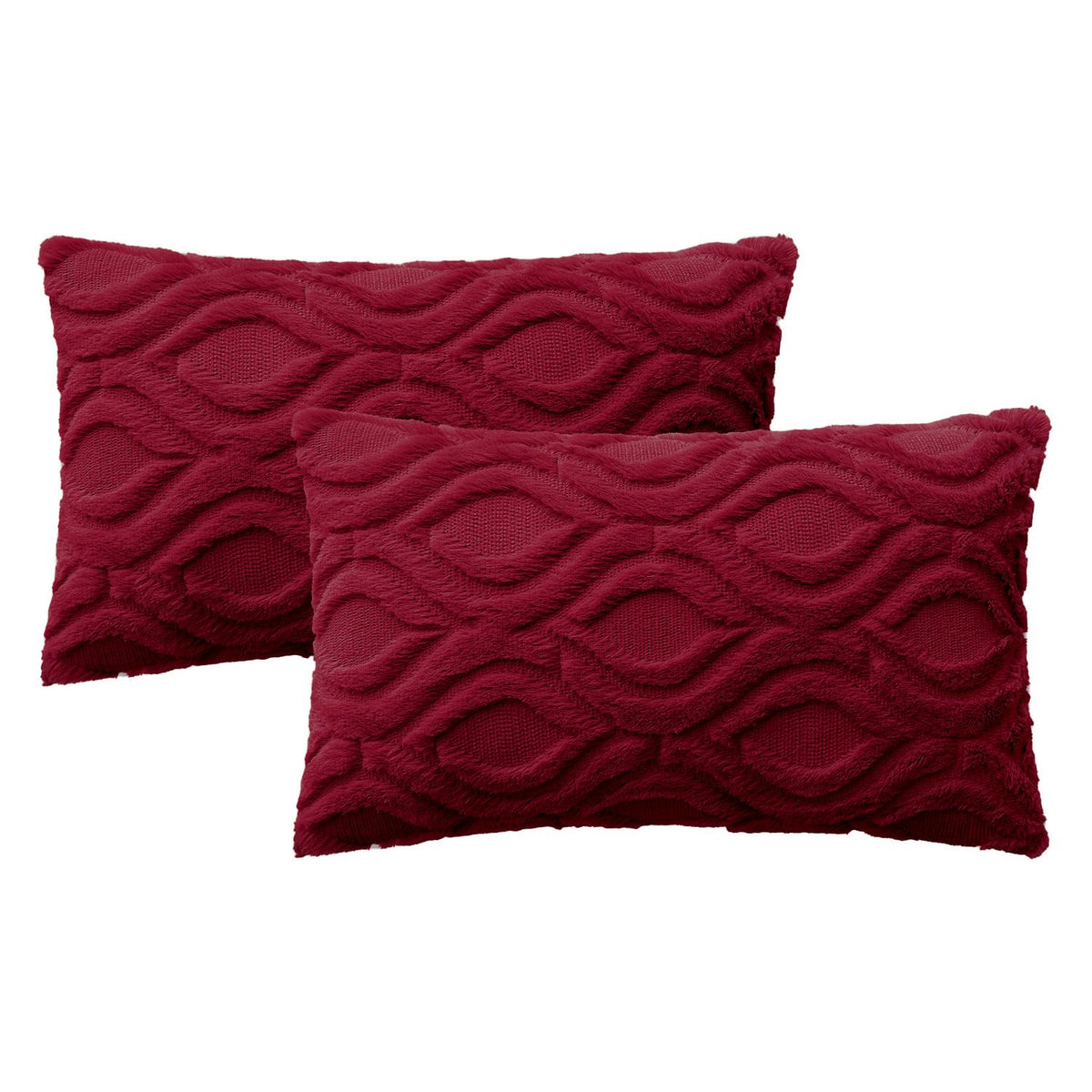MIULEE Christmas Wine Red Throw Pillow Covers 12x20 Inch, Soft Winter Plush Faux Wool Couch Pillow Covers Set of 2 Decorative Farmhouse Boho Throw Pillows for Sofa Living Room Bed