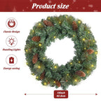 FR Artificial Pre-Lit Fir Christmas Wreath Holiday Accent Decoration, Wintry Pine, Decorated with Pine Cones, with LED Lights Battery Operated for Door, Mantel - 16 Inch