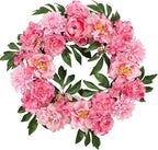 WELL KNOWN Silk Peony Wreaths for Front Door, Artificial Flower Wreath for Seasonal Decor, Indoor Wall Window for Home Decor, Shops Farmhouse Wedding Party Thanksgiving Christmas (Pink)