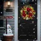 Christmas Wreaths for Front Door, Soomeir 24 Inch Outdoor Christmas Wreath with Lights, Large Prelit Wreath for Holiday Winter Window Outdoor Indoor Xmas