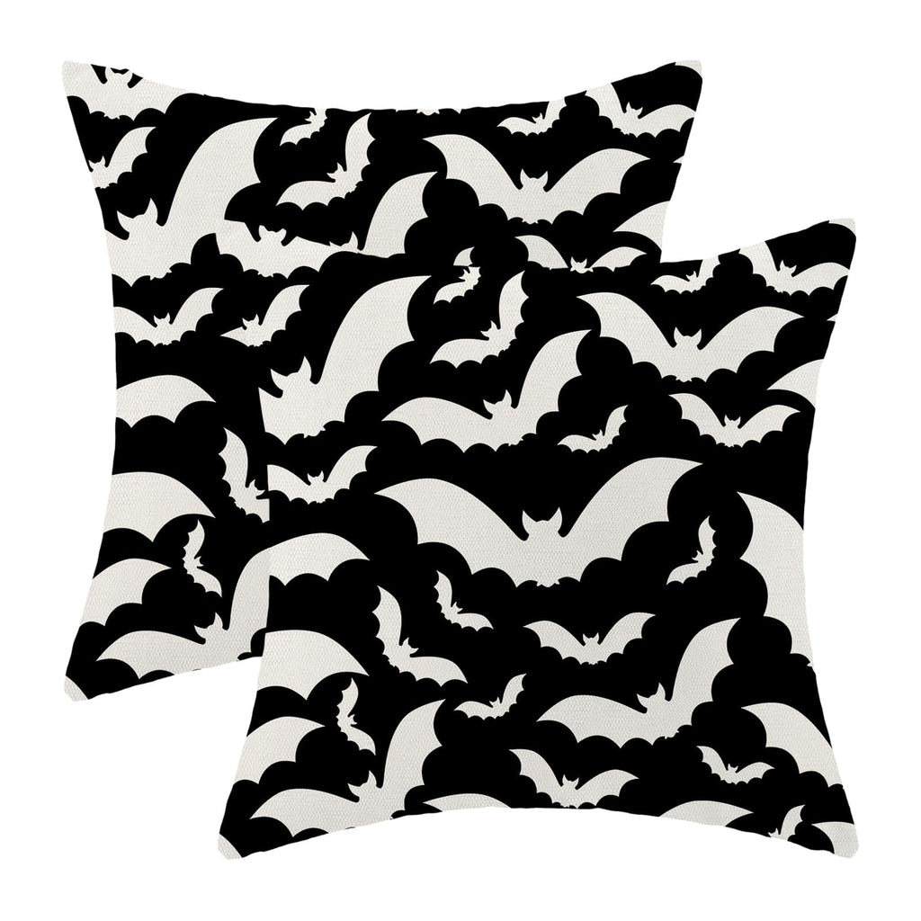 Halloween Pillow Covers 16x16 Inch Set of 2,Black and Cream Bats Throw Pillows Case,Halloween Outdoor Decorative Linen Farmhouse Decor Cushion Covers for Home Sofa Bed Couch