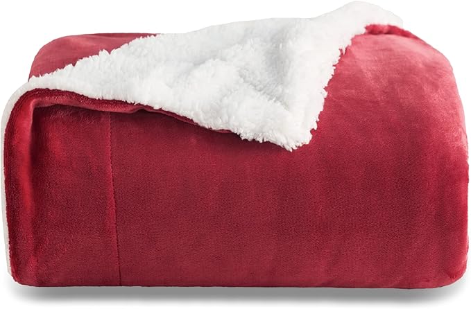 Bedsure GentleSoft Sherpa Fleece Throw Blanket for Couch - Thick and Warm Throw for Women, Soft Fuzzy Plush Christmas Blanket for Winter, Red, 50x60 Inches