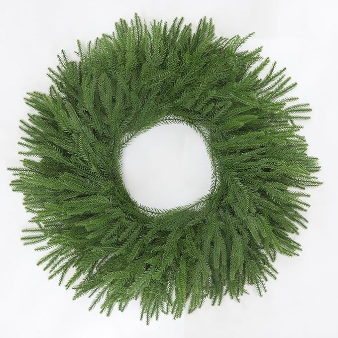 24" Norfolk Pine Wreath for Front Door, Real Touch Artificial Greenery Wreath Realistic Christmas Wreath for Wall,Fireplace,Windows,Indoor,Outdoor,Home,Holiday Decorations