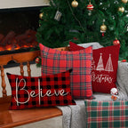 DFXSZ Christmas Throw Pillow Covers 12x20 Inch Set of 2 Merry Christmas Farmhouse Decorations Believe Holiday Decor Throw Cushion Case for Home Couch