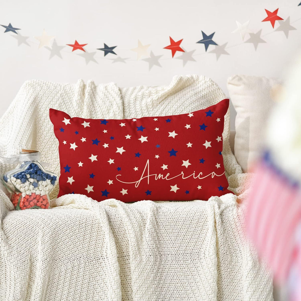 AVOIN colorlife Set of 12 Seasonal Holiday 4th of July Throw Pillow Covers, 12 x 20 Inch Star Memorial Day Poppy Flowers Chinoiserie Spring Summer Fall Winter Christmas Cushion Case Decoration