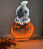 LED Halloween Pumpkin Light, Cute Neon Pumpkin and Ghost Sign Decor,11.57 Inch Halloween 3D Infinity Lights with USB Powered for Table, Room, Party Decoration