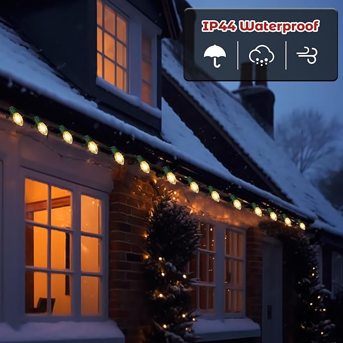 25 FT C9 LED Christmas Lights Outdoor with Clips, Large Bulb Christmas String Lights with Christmas Light Clips, Warm White Christmas Roofline Lights for House and Garden Xmas Decoration