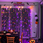 JMEXSUSS 300LED Orange and Purple Halloween Curtain Lights with Remote, 9.8x9.8ft Window Twinkle Hanging String Lights Plug in, Halloween Lights for Bedroom Wall Party Backdrop Indoor Outdoor Decor