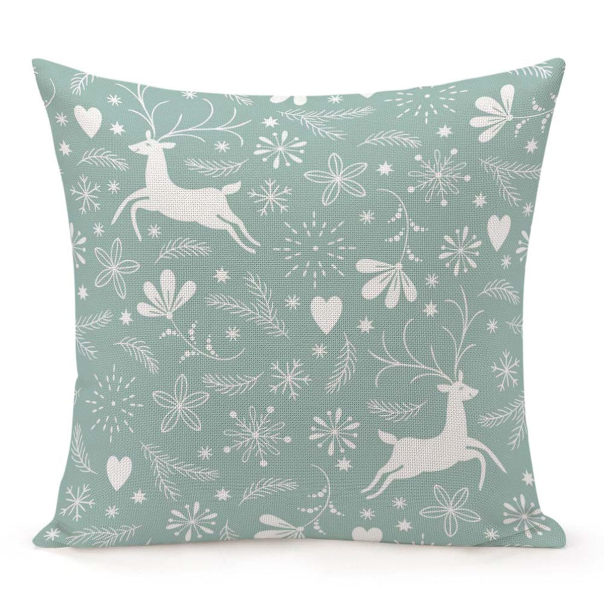 Jiaopenyou Throw Pillow Cover 20x20 Inch,Happy Christmas Tree Antlers Winter Snowflakes Throw Pillow Case,Home Decor Cushion Covers for Sofa Living Room Couch Bed