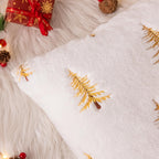 AQOTHES Christmas Tree Gold Throw Pillow Covers 18x18, Soft Faux Fur Embroidered Throw Pillows for Couch Sofa Cushion Covers Holiday Home Decor