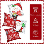 RidaaFri Christmas Pillow Covers 18x18 Inch Set of 4 Merry Christmas Red Throw Pillow Cases Winter Holiday Cushion Case Snowman Santa Claus Xmas Decorations for Home