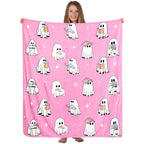 Hillsuren Ghost Reader Blanket for Girl Halloween 2025 New Pink Ghost Reading Book Throw Blankets 50 x 60 Inch Cute Boo Gift for Book Lover Sofa Bed Living Room Christmas Thanksgiving Gift Decoration