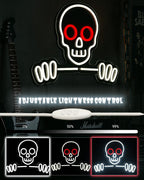 Skull & Skeleton Neon Sign, 16’’×12.6’’ Dimmable LED Wall Light, USB Powered Gothic Room Decor for Bedroom, Party, Bar, Game Room Halloween Christmas Gifts