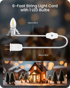 2Pack Christmas Village Lights, Decoration String Lights 6Ft with 1 C7 LED Bulb, Warm White, with Socket and Switch, for Christmas Snow House,Pumpkin Crafts,Holiday Decoration W06VLP205