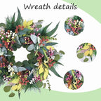 20 inch Green Christmas Wreath for Front Door,Window, Porch, Farmhouse, Indoor and Outdoor Home Decoration