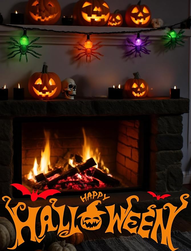 Halloween Spider Lights, 12ft 20 LED Plug in Glitter Spider String Lights, UL Certified, for Indoor Outdoor Halloween Decorations, Party, Porch, Yard