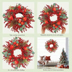 22 inch Christmas Wreath for Front Door - Apple and Berry Wreath for, Artificial Holiday Door Decoration with Mixed Leaves, Farmhouse Style Christmas Wreath