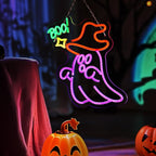 Halloween Ghost Neon Sign for Wall Window Decor, BOO Neon Signs for Halloween Party Decorations, USB Powered Little Ghost LED Lamp for Bedroom Club Bar