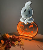 LED Halloween Pumpkin Light, Cute Neon Pumpkin and Ghost Sign Decor,11.57 Inch Halloween 3D Infinity Lights with USB Powered for Table, Room, Party Decoration