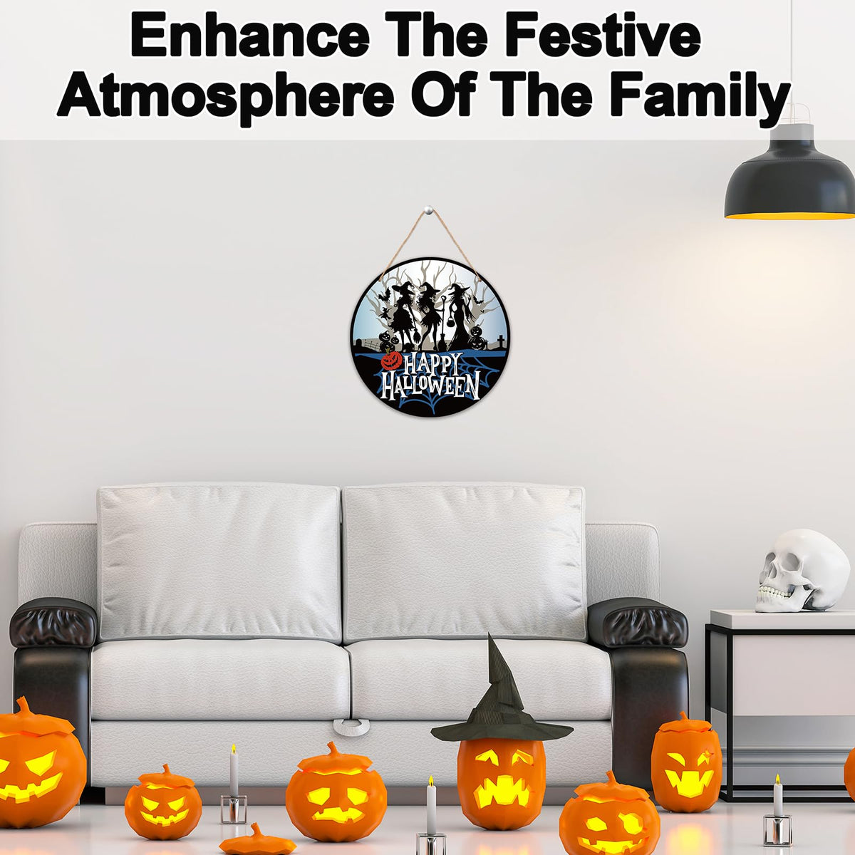 Cazhes Halloween Door Decorations - 12" Witch Welcome Sign for Front Door, Pumpkin Wooden Hanger for Home Porch Indoor Outdoor Wall Decor -B09