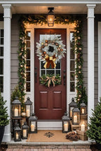 24" Christmas Wreath for Front Door Artificial Unlit Winter Wreath with Pine Cones, Berry Clusters, Bronze Ball Ornaments and Ribbon for Thanksgiving Holiday Christmas Decoration