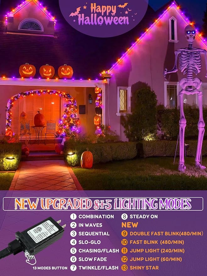 Upgraded 250 LED C6 Connectable Halloween String Lights, 82FT Orange and Purple Lights, Waterproof Fairy Twinkle Light Plug in with 13 Modes & Timer for Outdoor Indoor Party Tree Halloween Decorations