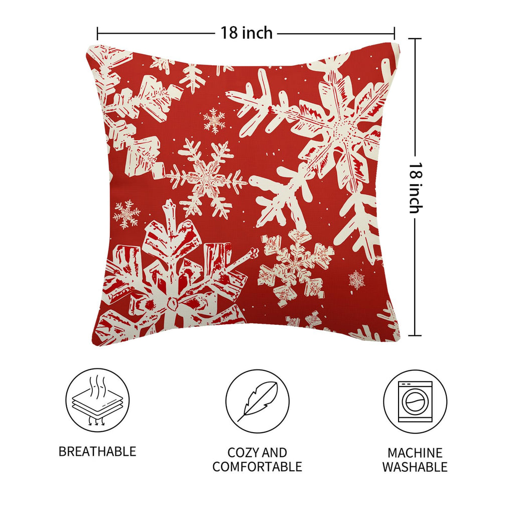 AELUTYSH Red Christmas Pillow Covers 18x18 Inch Set of 2 Winter Snowflake Decorative Throw Pillows Farmhouse Holiday Christmas Decor Cushion Covers Linen for Home Living Room Bed Outdoor