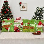 BOGGEUSS Christmas Throw Pillows Covers 18x18 Set of 4 Green Elf Pillow Covers Christmas Decorations for Home Sofa Couch Bed