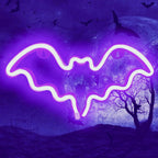 Bat Halloween Neon Signs for Bedroom Bedside Dorm Wall Decor,Neon Light up Halloween Decor LED Night Lights Table Ornaments for Christmas Party, Battery Powered Neon Bat Sign Kids Gifts(2Purple)